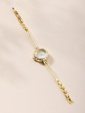 Vintage Inspired Gold Pearl Bracelet Watch - Women's Fashion Accessory
